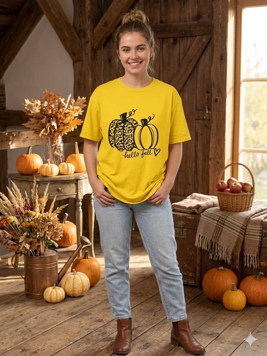 Gildan Tops - Hello Fall Yellow Pumpkin Graphic Tee
